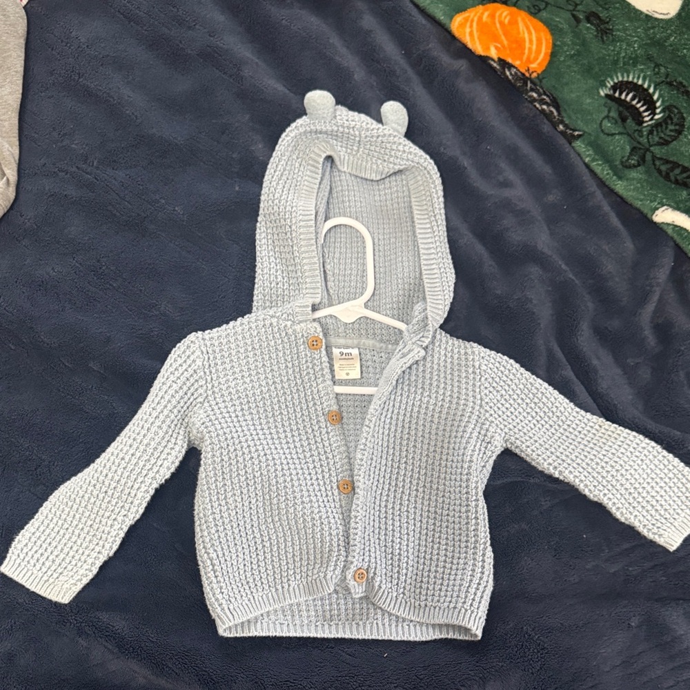 Carter's 9m Blue Knit Baby Cardigan with Hood NWOT